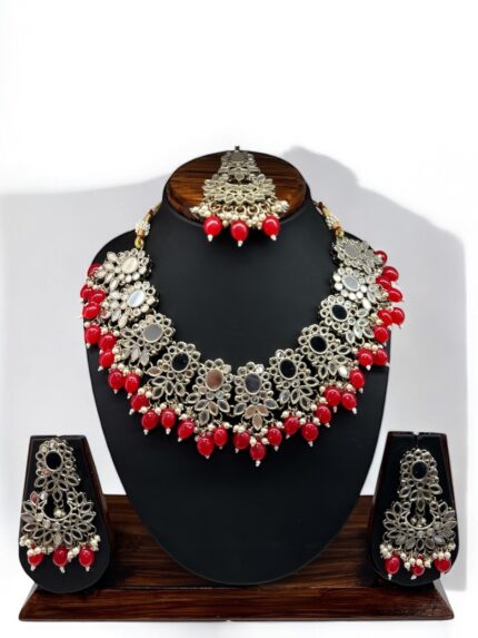 Watermelon Red with mirror Necklace Set