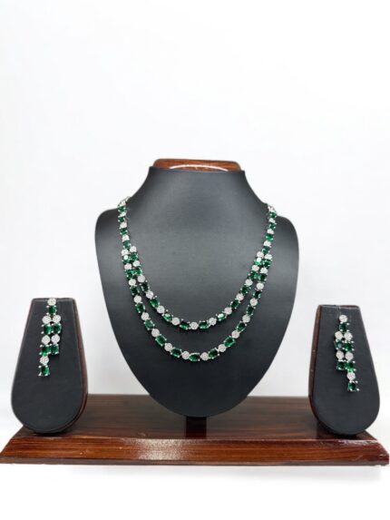 Silver with Green A.D Necklace Set