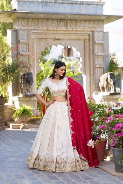 Badge and Red Lehenga