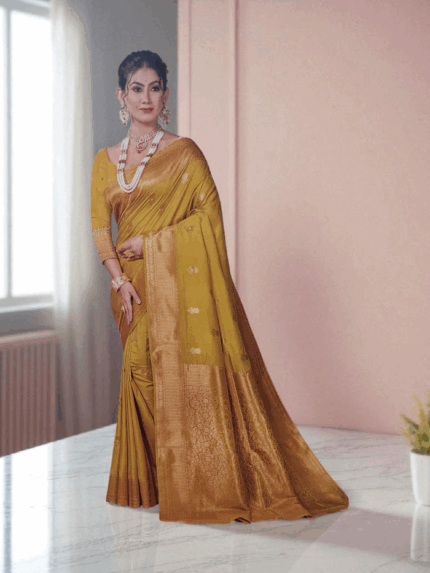 Lemon Yellow Soft Silk Saree