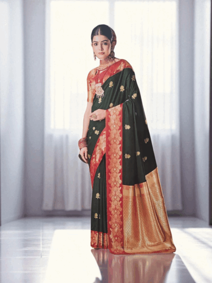 Green with Red Soft Silk Saree