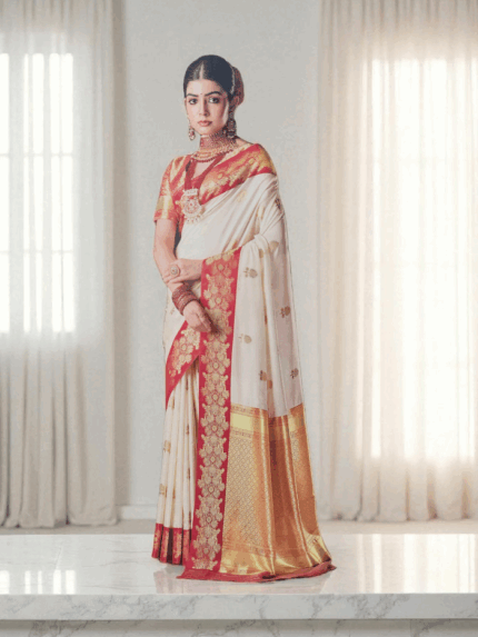 White with Red Soft Silk Saree
