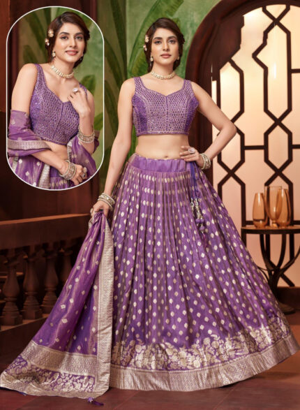 Purple Brocade Design Lehenga