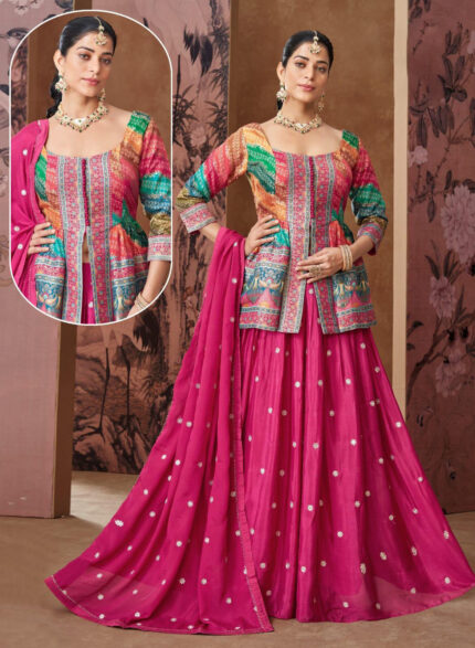 Pink with Multi-color long choli lahenga.