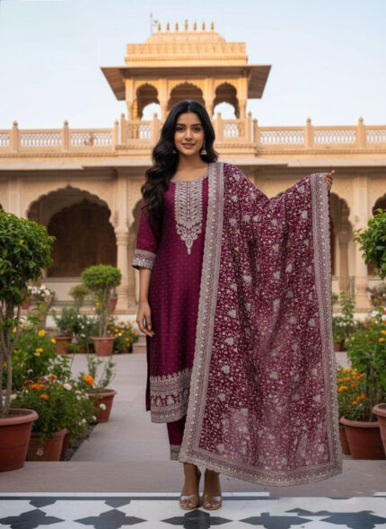 Wine Salwar Kameez